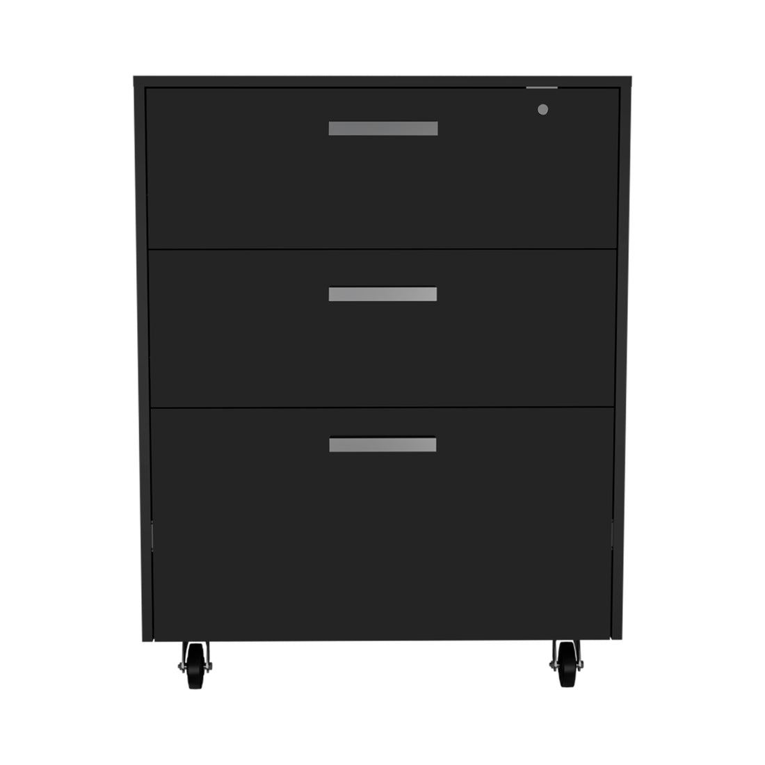 Penny Storage Cabinet, Three Drawersfour Casters Freestanding 1 2 Drawers Black Primary Living Space Pine Particle Board Engineered Wood