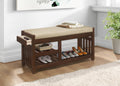 Transitional 1Pc Storage Bench With 2 Open Shelves Hidden Drawer Upholstered Cushioned Seat Multifunctional Wooden Furniture Walnut Polyester Primary Living Space Transitional Wood