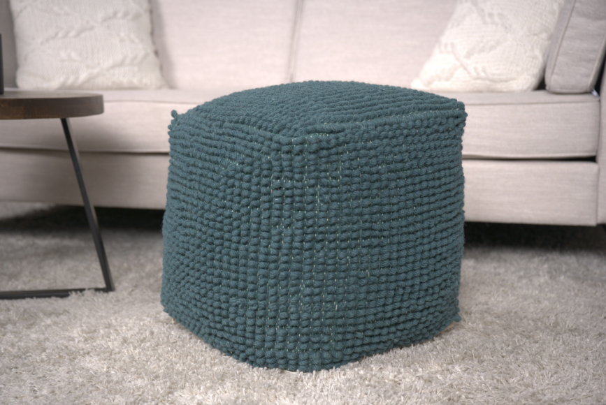 Stellar Square Pouf, Teal Teal Fabric