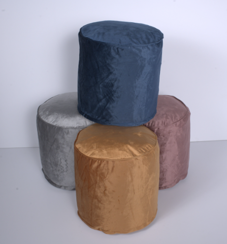 Shimon Cylinder Pouf, Pewter Gray Gray Velvet