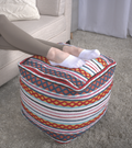 Hamlet Square Pouf, White, Yellow And Multi Red Multicolor Fabric