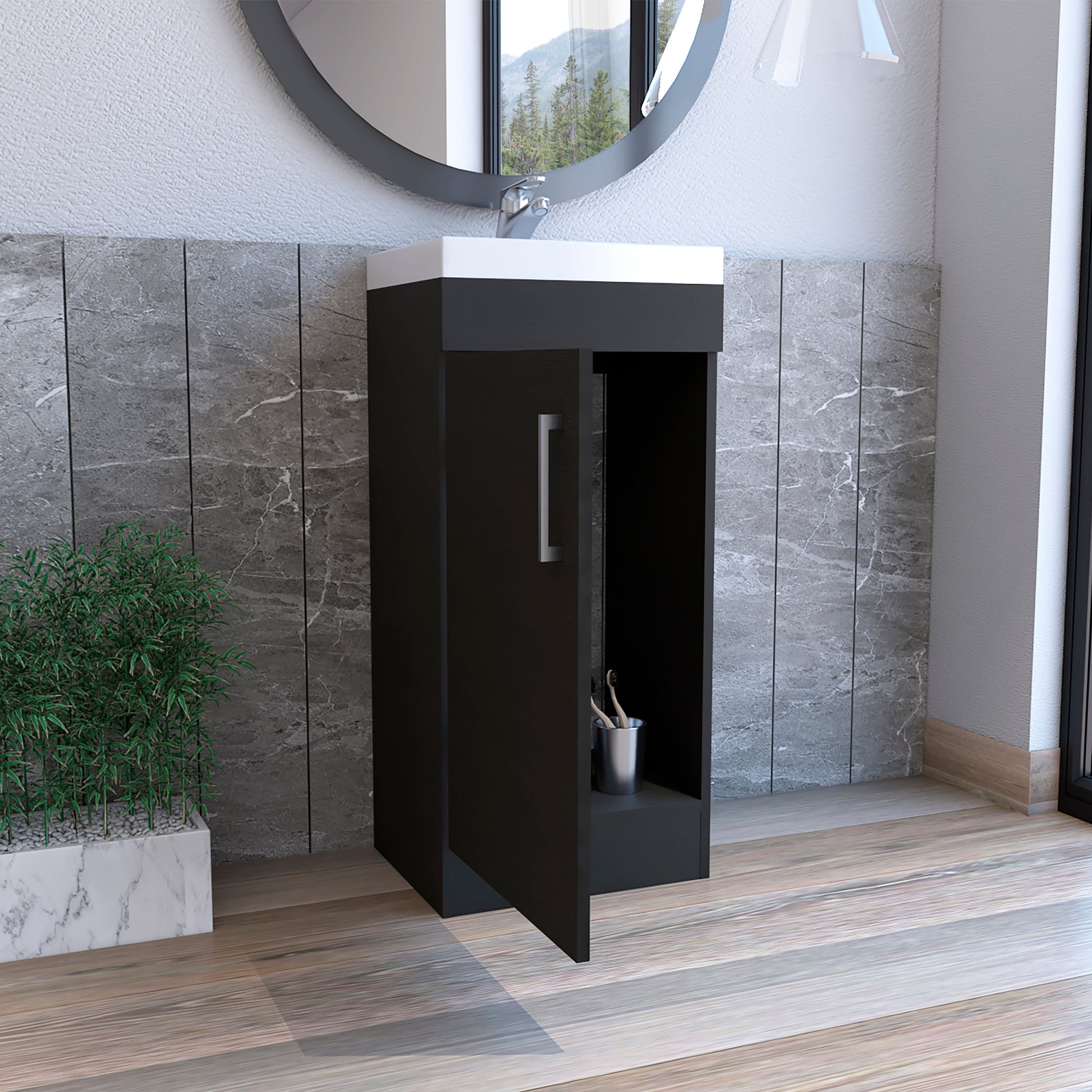 Sevilla Bathroom Vanity, Single Door Cabinet, Black Black Particle Board Particle Board