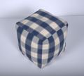 Connor Checkered Square Pouf, Ivory And Navy Blue Ivory Navy Fabric