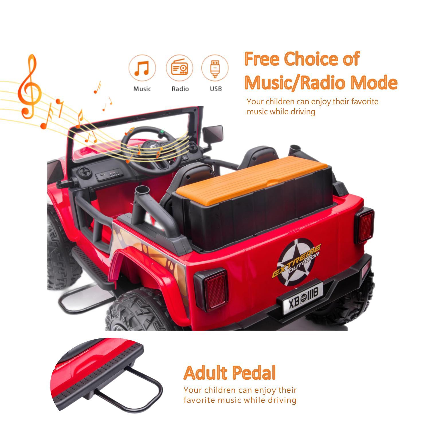 Ride On Car 24V Car For Kids & Parents, Battery Powered Toy Car With Remote Control, Bluetooth,Front Back Button,Safety Belt Red Abs Steel Q235 3 To 4 Years Plastic Indoor & Outdoor Use