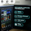 Orikool 24 Inch Beverage Refrigerator Cooler, 160 Cans Mini Fridge Glass Door, Beer Wine And Drink Fridge 4.9 Cu.Ft Black Aluminium