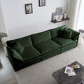 Comfortable Deep Seat Reversible Modular 6 Seater Sectional Super Soft Sofa U Shaped Sectional Couch With 3 Ottomans, 3 Toss Pillows And 2 Arm Pillows Green Chenille 3 Seat