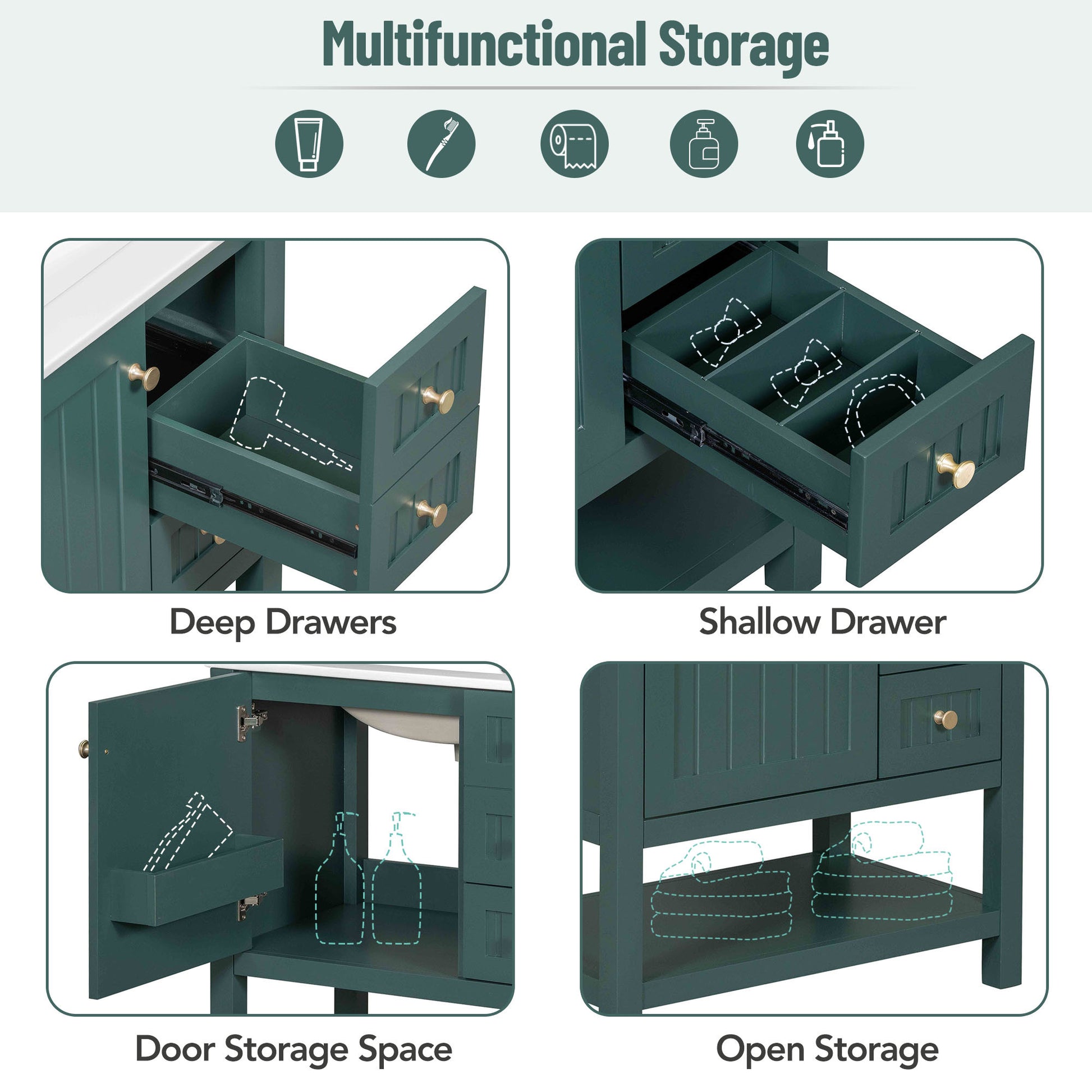 30Inch Transitional Style Bathroom Vanity Cabinet Combo With Ceramic Sink Green Bathroom Solid Wood Mdf