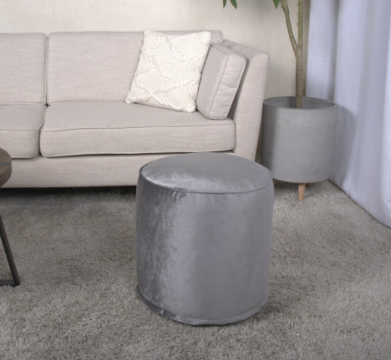 Shimon Cylinder Pouf, Pewter Gray Gray Velvet