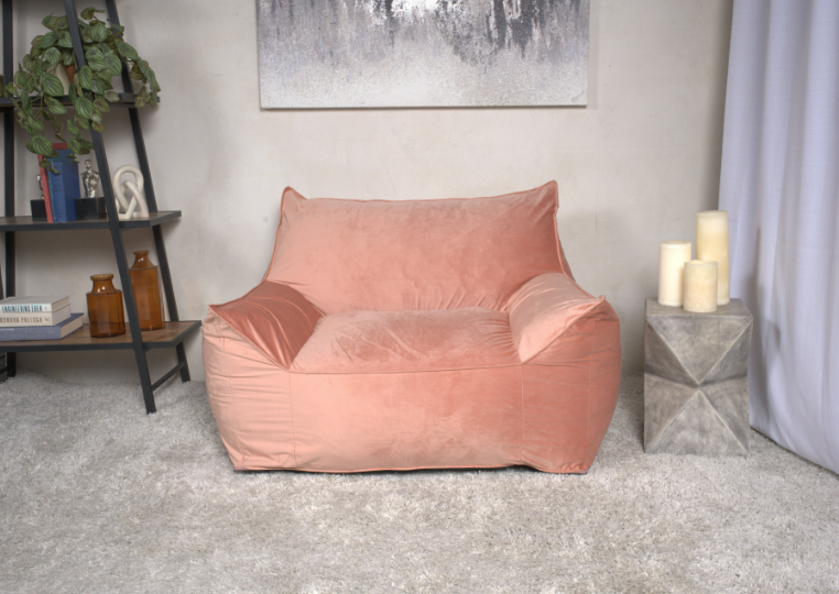 Allea Velveteen Bean Bag Chair With Armrests, Pink Pink Velvet