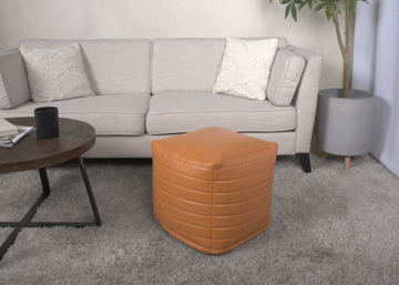 Candy Contemporary Faux Leather Suqare Pouf, Caramel Caramel Faux Leather