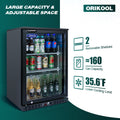 Orikool 24 Inch Beverage Refrigerator Cooler, 160 Cans Mini Fridge Glass Door, Beer Wine And Drink Fridge 4.9 Cu.Ft Black Aluminium