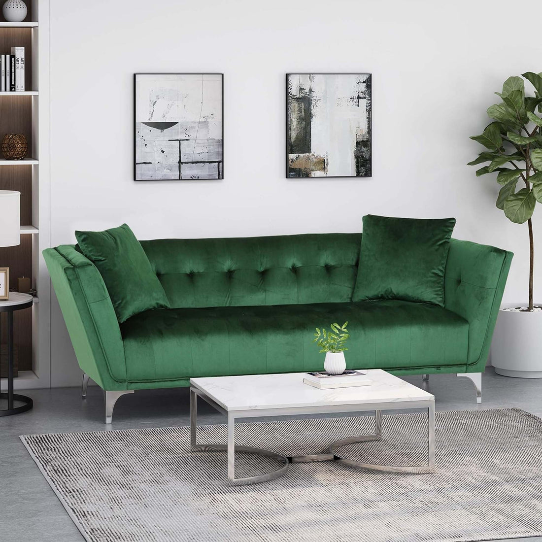 Mirod Comfy 3 Seat Sofa With Metal Legs, Modern For Living Room And Study Emerald Velvet 3 Seat