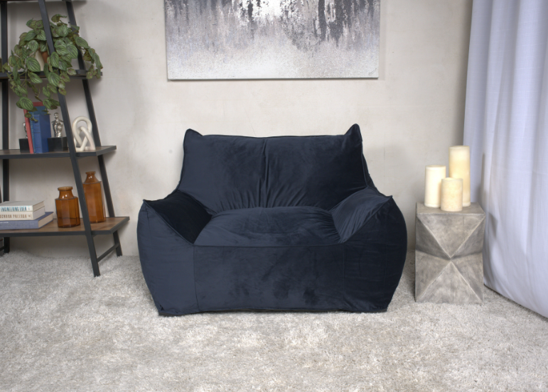 Allea Velveteen Bean Bag Chair With Armrests, Midnight Blue Dark Blue Velvet