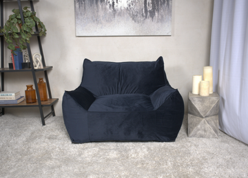 Allea Velveteen Bean Bag Chair With Armrests, Midnight Blue Dark Blue Velvet