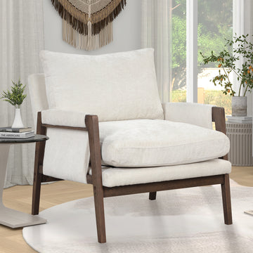 Kelly Mid Century Modern Velvet Accent Armchair, White White Espresso Primary Living Space Mid Century Modern Rubberwood Rubberwood Velvet