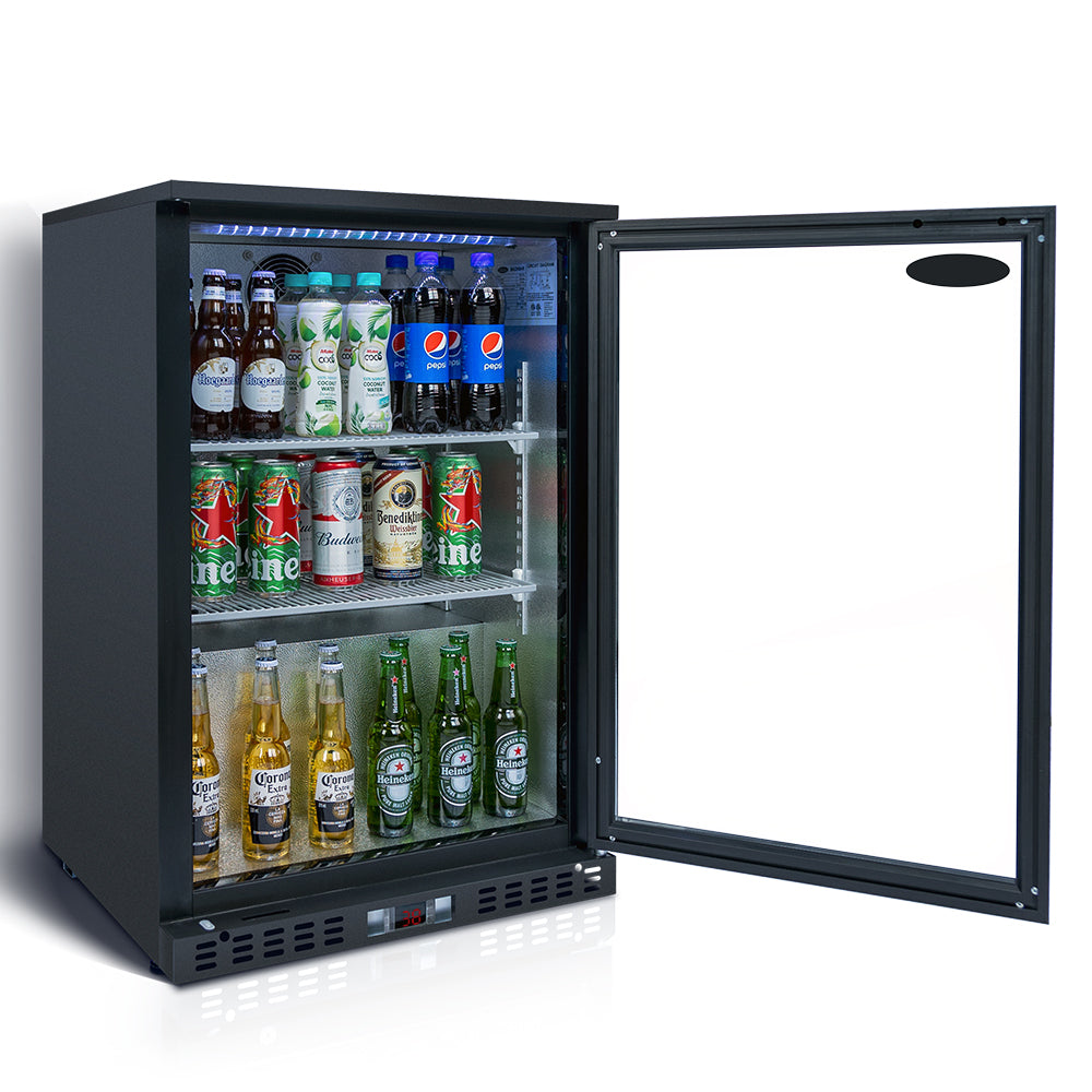 Orikool 24 Inch Beverage Refrigerator Cooler, 160 Cans Mini Fridge Glass Door, Beer Wine And Drink Fridge 4.9 Cu.Ft Black Aluminium