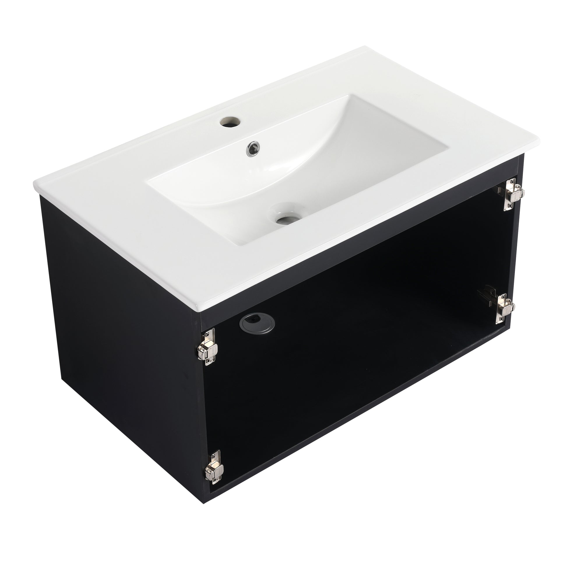 30'' Floating Wall Mounted Bathroom Vanity With Ceramics Sink & Soft Close Cabinet Door, Kd Package Black 2 Soft Close Doors Bathroom Wall Mounted Modern Plywood