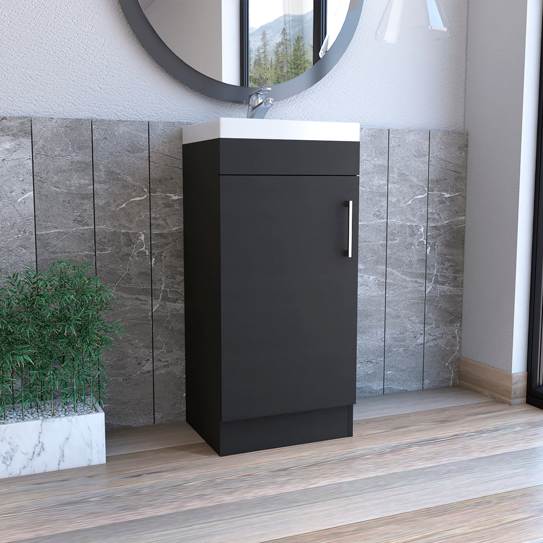 Sevilla Bathroom Vanity, Single Door Cabinet, Black Black Particle Board Particle Board