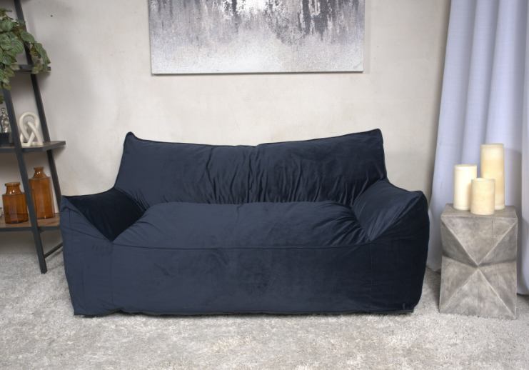 Fila Velveteen 2 Seater Oversized Bean Bag Chair With Armrests, Dark Blue Dark Blue Velvet