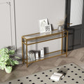 42.1 Inch Console Sofa Table, Modern Entryway Table,Tempered Glass Table, Metal Frame,3 Shelves,For Entrance, Living Room, Foyer,Hallway Bedroom Gold Iron