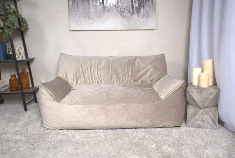 Fila Velveteen 2 Seater Oversized Bean Bag Chair With Armrests, Taupe Taupe Velvet