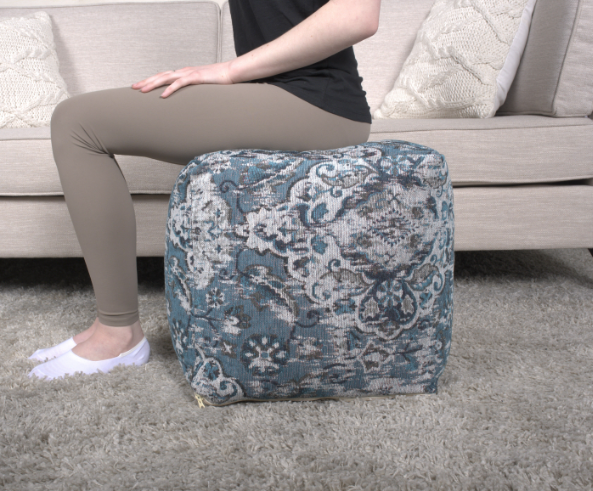 Anita Square Pouf, Blue Blue Fabric