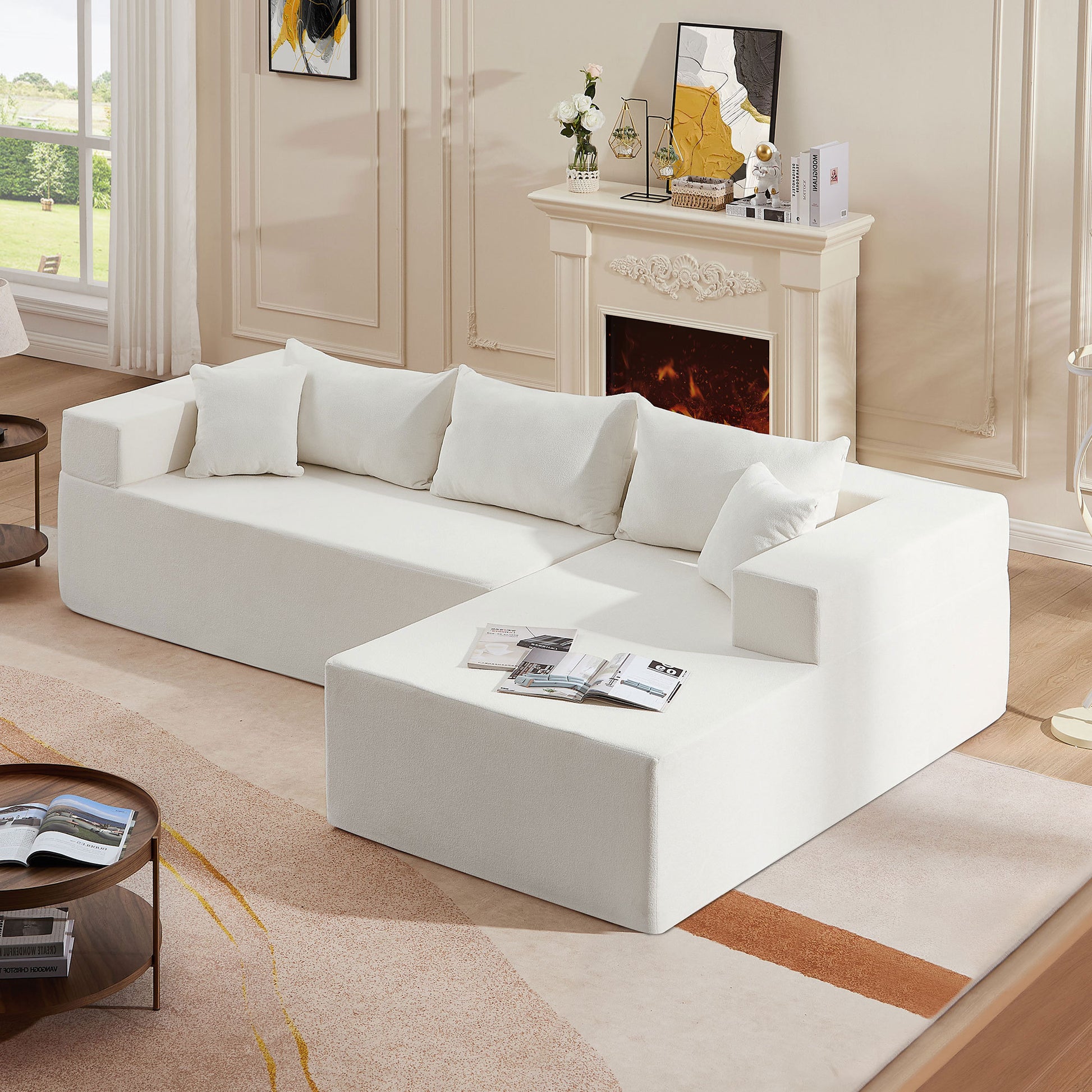 L Shape Modular Sectional Living Room Sofa Set Upholstered Sleeper Sofa For Living Room,16.53 Inch Cushion Heightening, 2 Pc Free Combination,Beige Beige Fabric 3 Seat