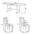 7 Piece Updated 76.9Inch Extendable Trestle Dining Table Set With Removable Leaf, Kitchen Table Set With Upholstered Side Chair And Arm Chair, Set Of 6, Grey Brown Wood Dining Room Solid Wood Rubberwood Rectangular Dining Table With Chair Upholstered