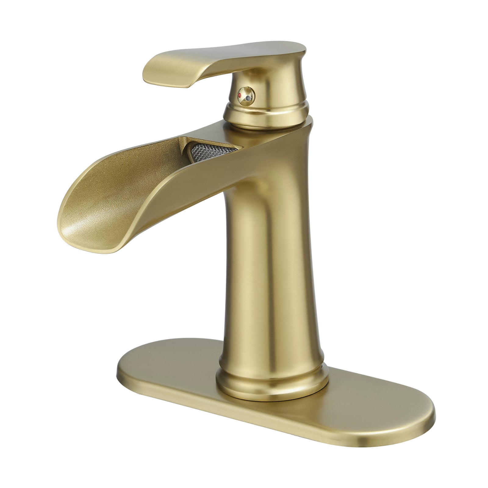 Sink Faucet With Deck Plate Waterfall Nickel Gold With Pop Up Drain And Supply Lines Bathroom Faucets For Sink 1 Hole One Handle Faucets Vanity Bath Mixer Tap Bathroom Joystick Geometric One Brushed Gold Side Sprayer Deck Mounted Cartridge Valve Single