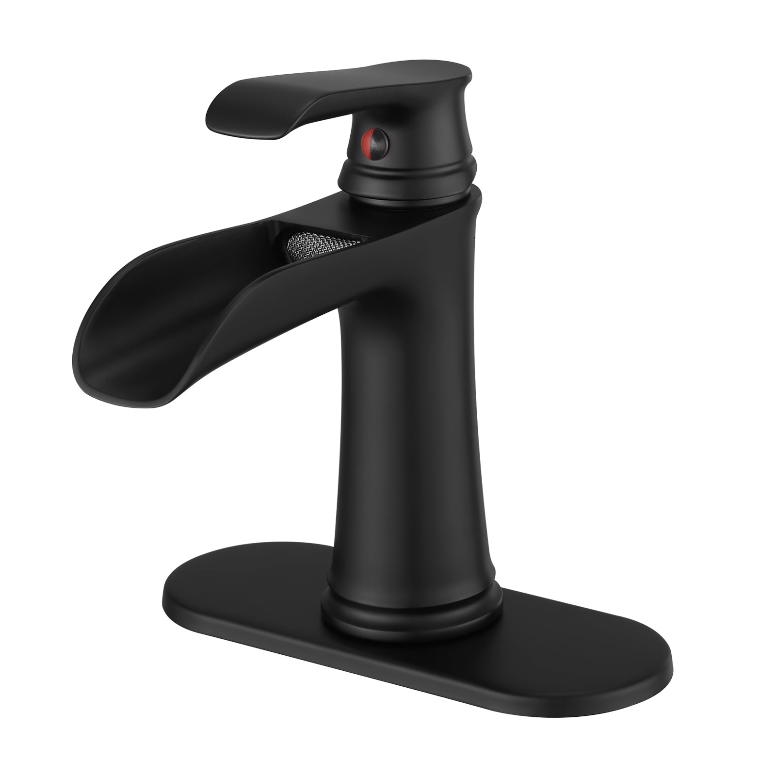 Sink Faucet With Deck Plate Waterfall Black With Pop Up Drain And Supply Lines Bathroom Faucets For Sink 1 Hole Or 3 Holes One Handle Faucets Vanity Bath Mixer Tap Bathroom Joystick Geometric One Black Side Sprayer Deck Mounted Cartridge Valve Single