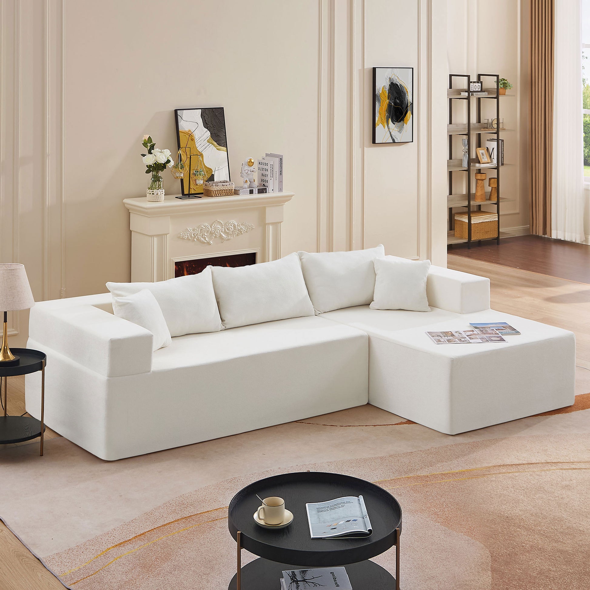 L Shape Modular Sectional Living Room Sofa Set Upholstered Sleeper Sofa For Living Room,16.53 Inch Cushion Heightening, 2 Pc Free Combination,Beige Beige Fabric 3 Seat