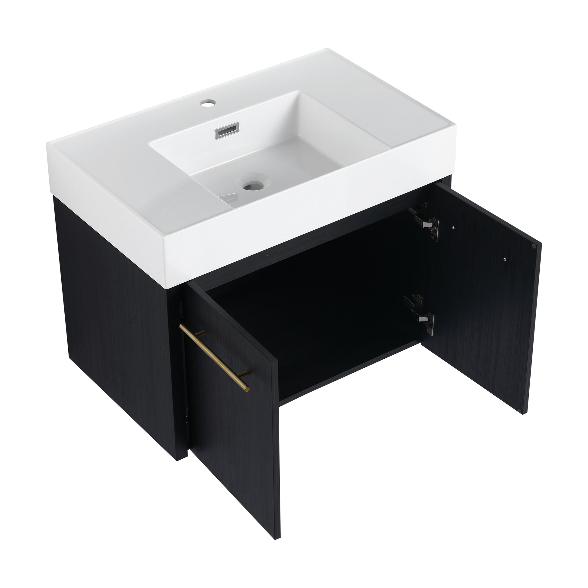 30 Inch Wall Mounted Bathroom Vanity With Sink, Thick Edged Resin Basin, Kd Package Black Chestnut 2 Bathroom Wall Mounted Modern Plywood