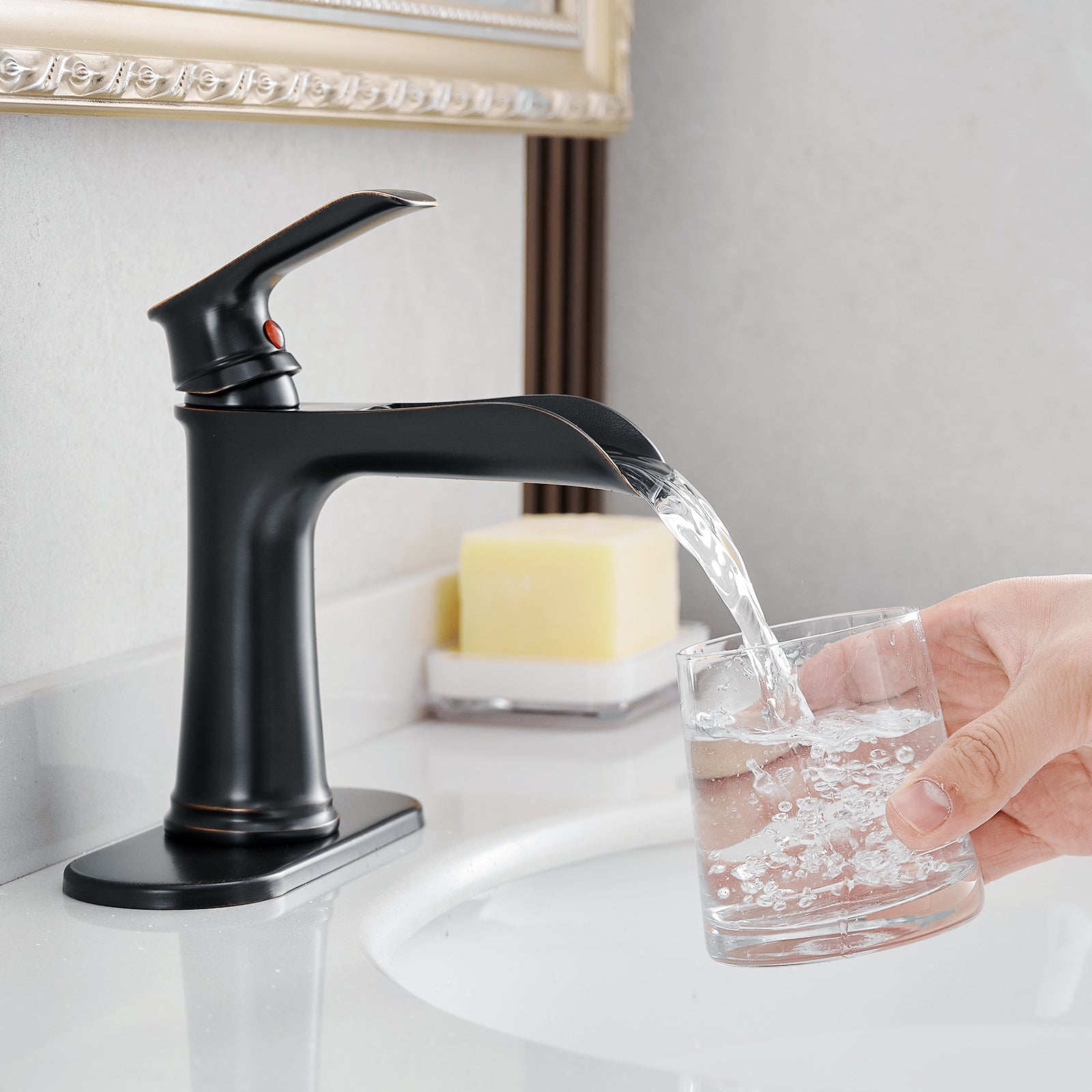 Sink Faucet With Deck Plate Waterfall Orb With Pop Up Drain And Supply Lines Bathroom Faucets For Sink 1 Hole One Handle Faucets Vanity Bath Mixer Tap Bathroom Joystick Geometric One Oil Rubbed Bronze Side Sprayer Deck Mounted Cartridge Valve Single Hole