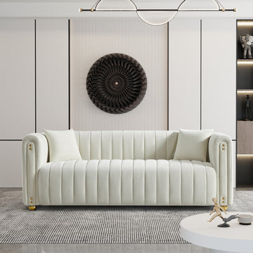 79.92" Modern Vertical Channel Tufted Velvet Sofa,Comfortable Sofa For Living Room White White Velvet 3 Seat