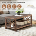 52''W Handcrafted Coffee Table In Front Of The Sofa Or Loveseat For Living Room Brwon Antique Brown Light Brown Desk Top Primary Living Space Antique Floor Mount Rectangular Open Storage Coffee & End Tables Lacquered Solid Wood Mdf Mdf