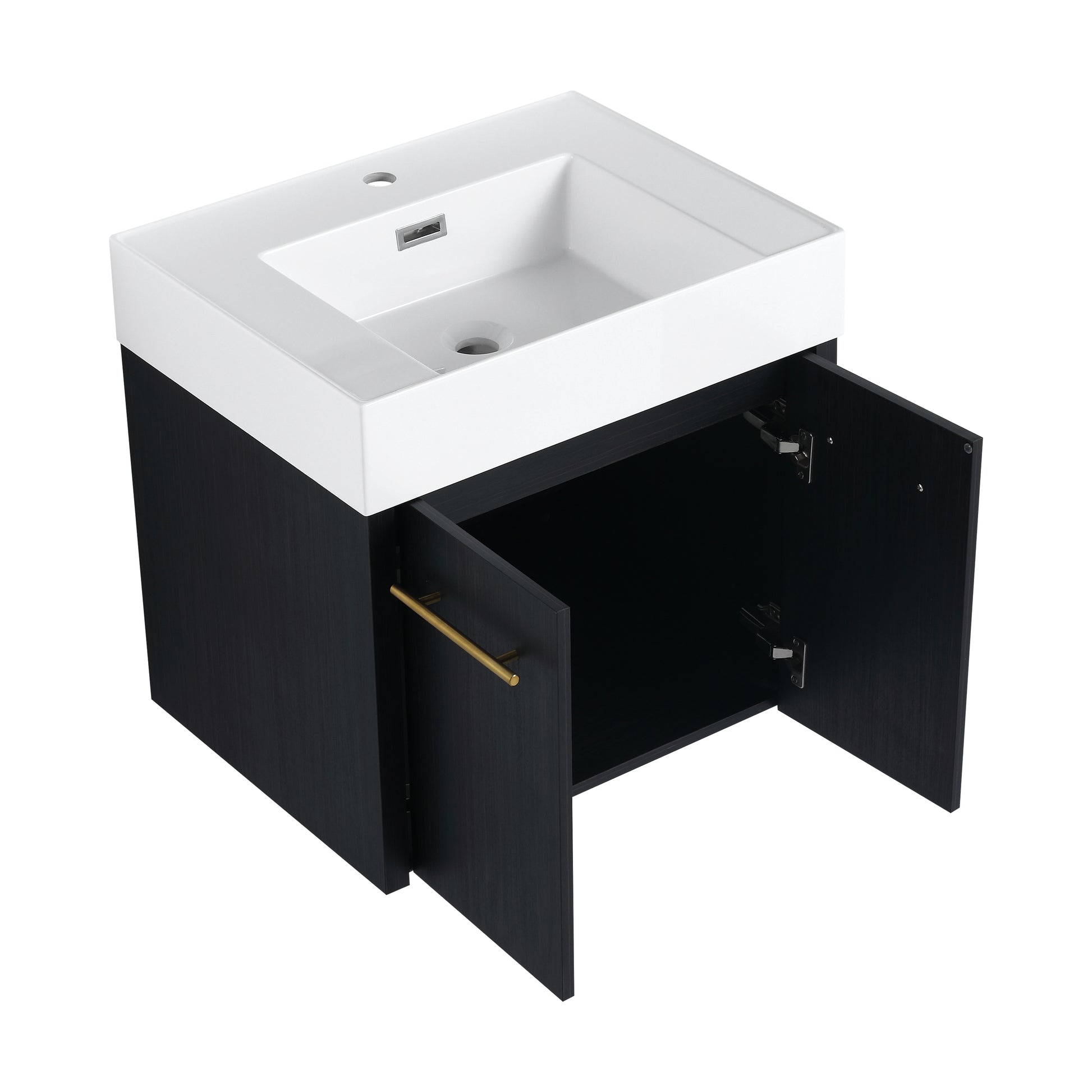 24 Inch Wall Mounted Bathroom Vanity With Sink, Thick Edged Resin Basin, Kd Package Black Chestnut 2 Bathroom Wall Mounted Modern Plywood