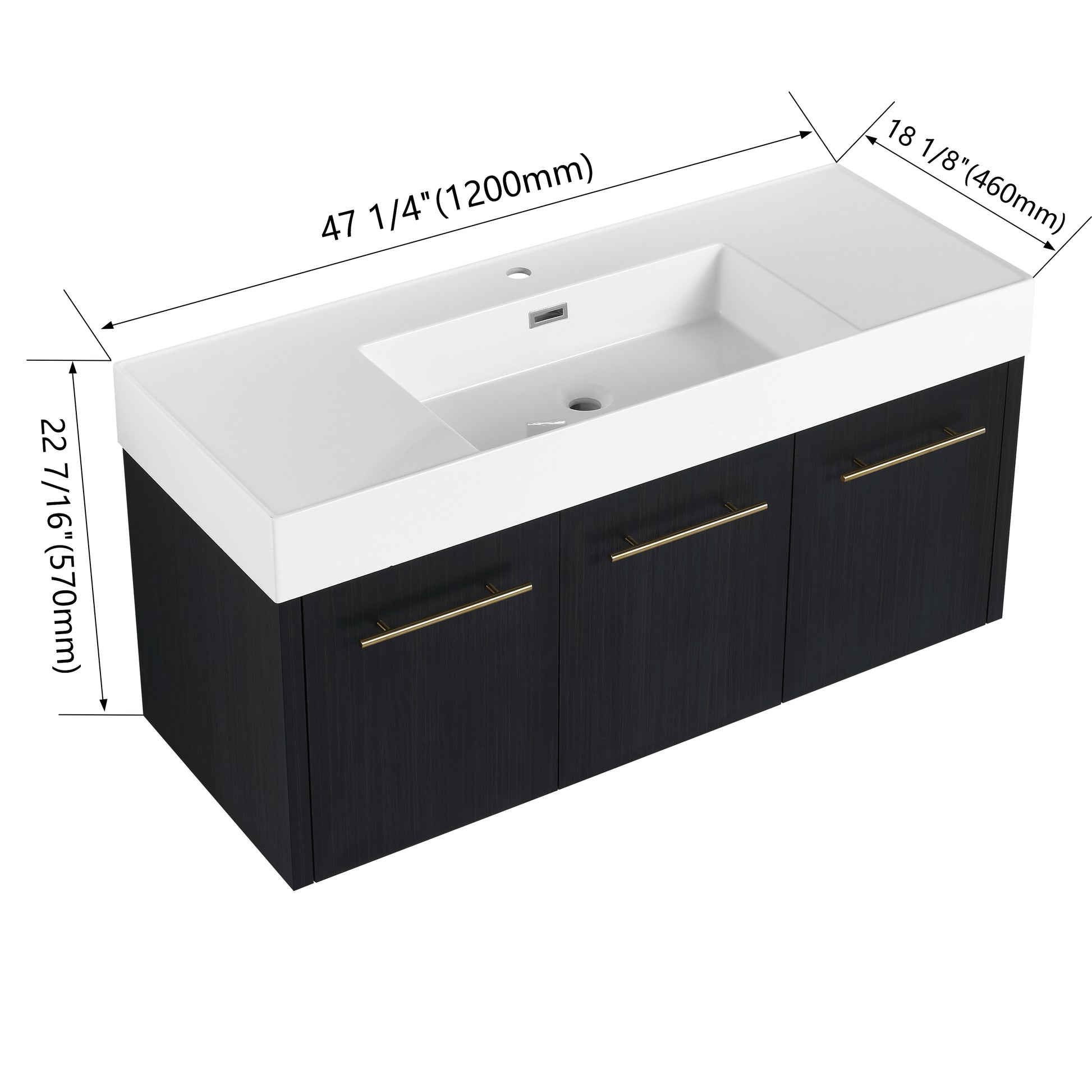 48 Inch Wall Mounted Bathroom Vanity With Sink, Thick Edged Resin Basin, Kd Package Black Chestnut 3 Bathroom Wall Mounted Modern Plywood