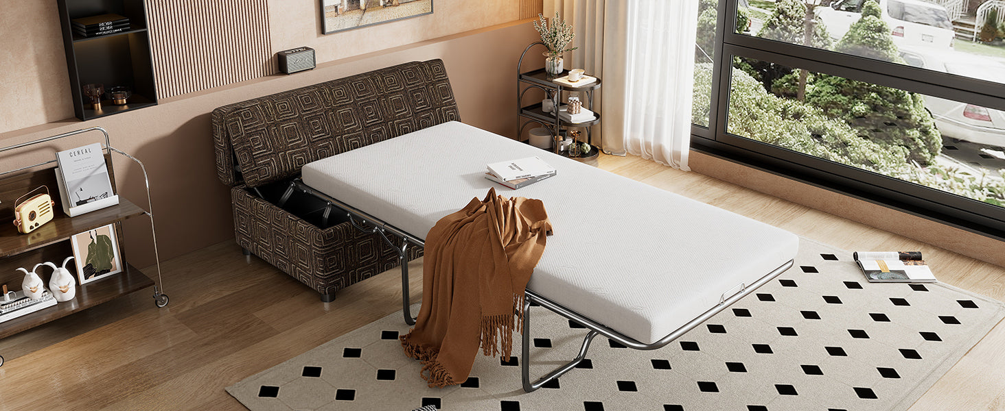 Twin Size Folding Ottoman Sleeper Bed With Mattress Convertible Guest Bed Espresso Espresso Foam Linen 1 Seat
