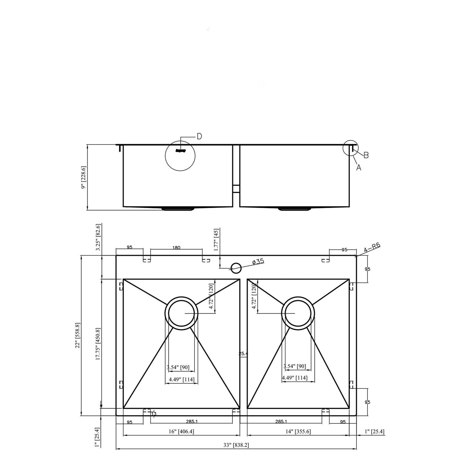 Double Bowl Drop In Sink 33"X22" Gunmetal Black Double Bowl Kitchen Sink 18 Gauge With Two 9" Deep Basin Gunmetal Black Stainless Steel