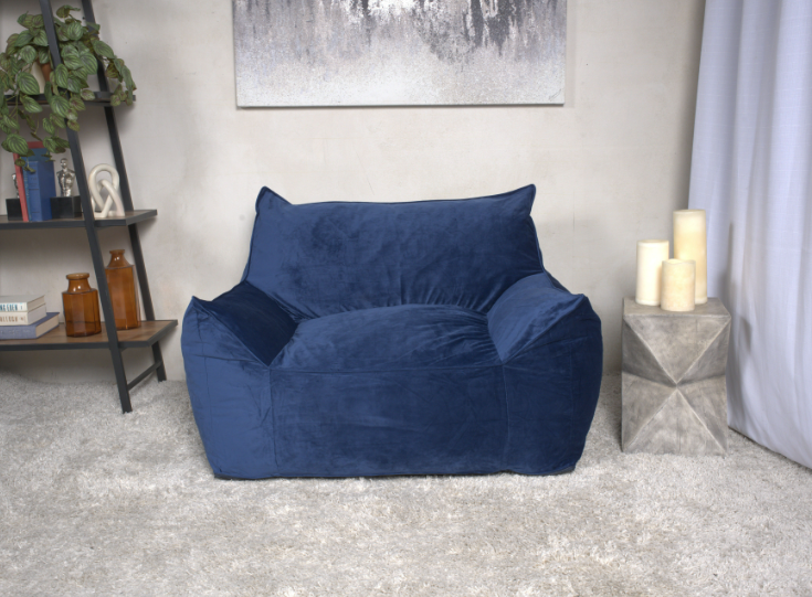 Allea Velveteen Bean Bag Chair With Armrests, Navy Blue Blue Solid Velvet