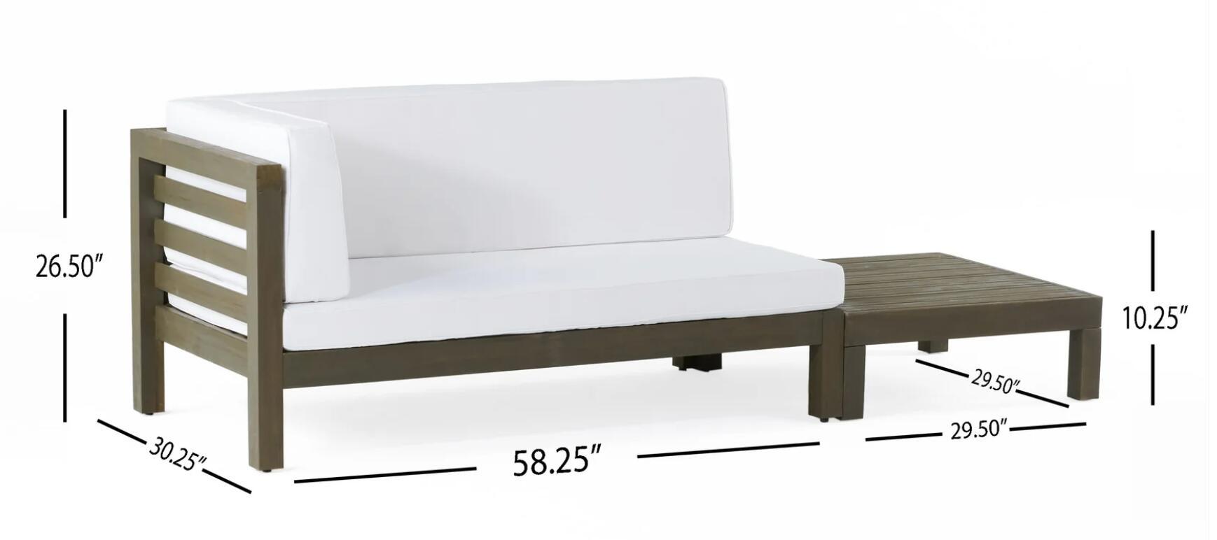 Oana Left Corner Bench And Coffee Table, White White Seats 2 Acacia Wood