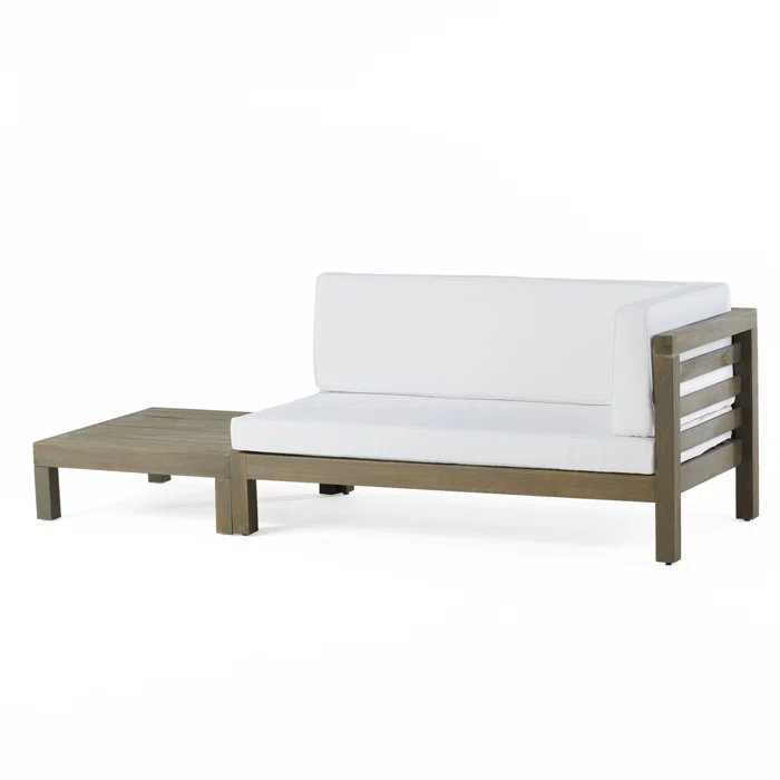 Oana Right Corner Bench And Coffee Table, White White Acacia Wood