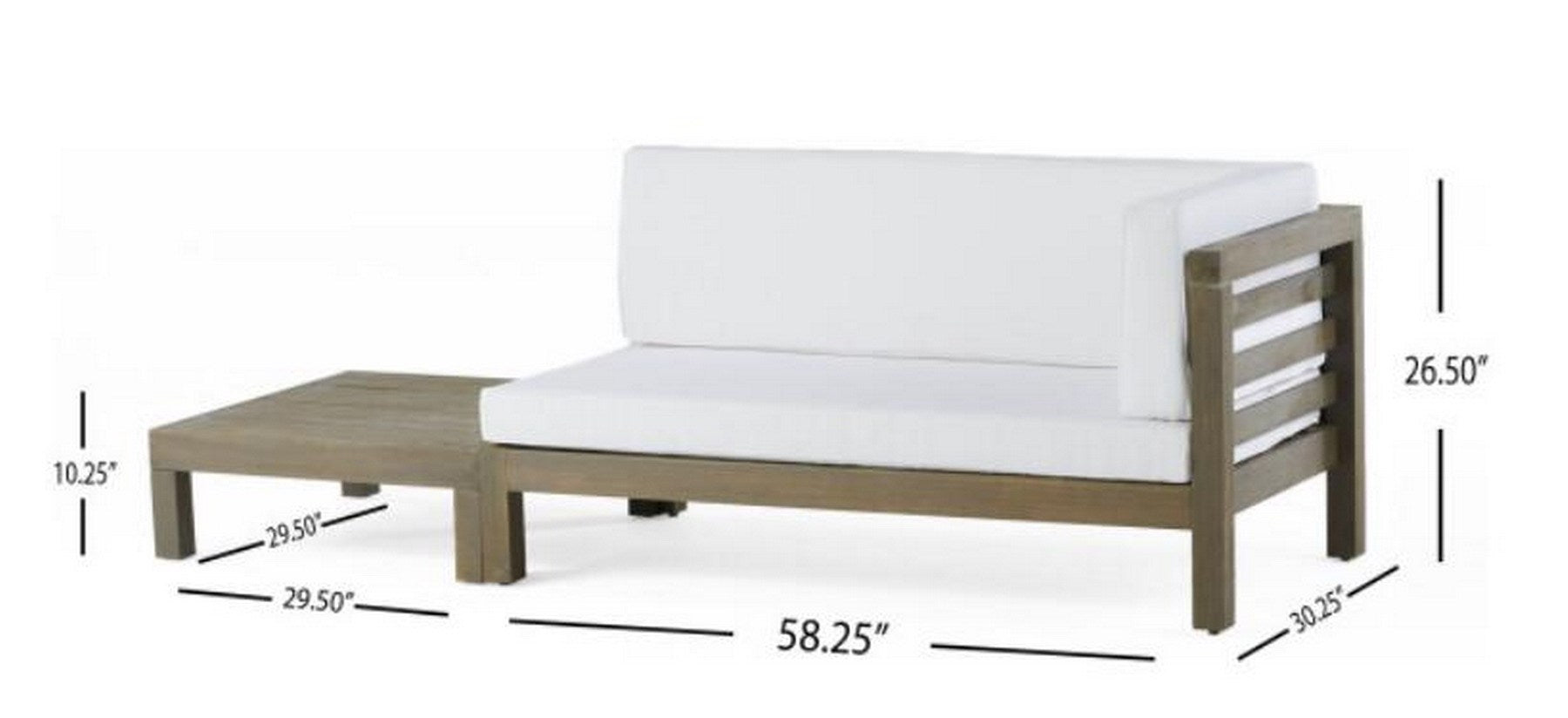 Oana Right Corner Bench And Coffee Table, White White Acacia Wood