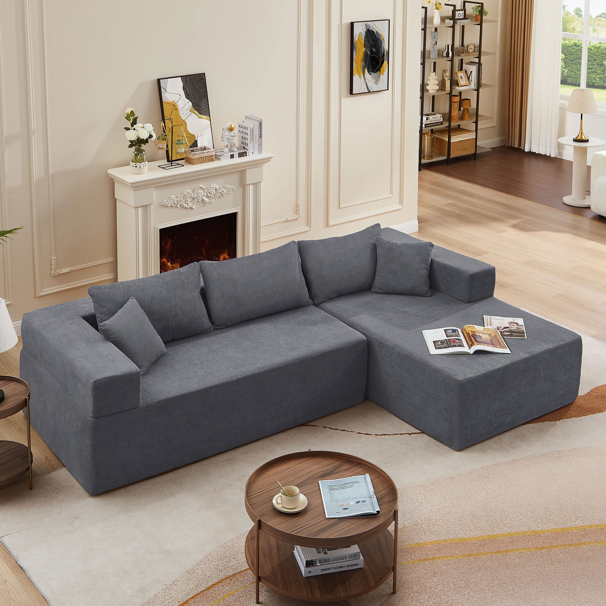 L Shape Modular Sectional Living Room Sofa Set Upholstered Sleeper Sofa For Living Room,16.53 Inch Cushion Heightening, 2 Pc Free Combination,Grey Grey Fabric 3 Seat