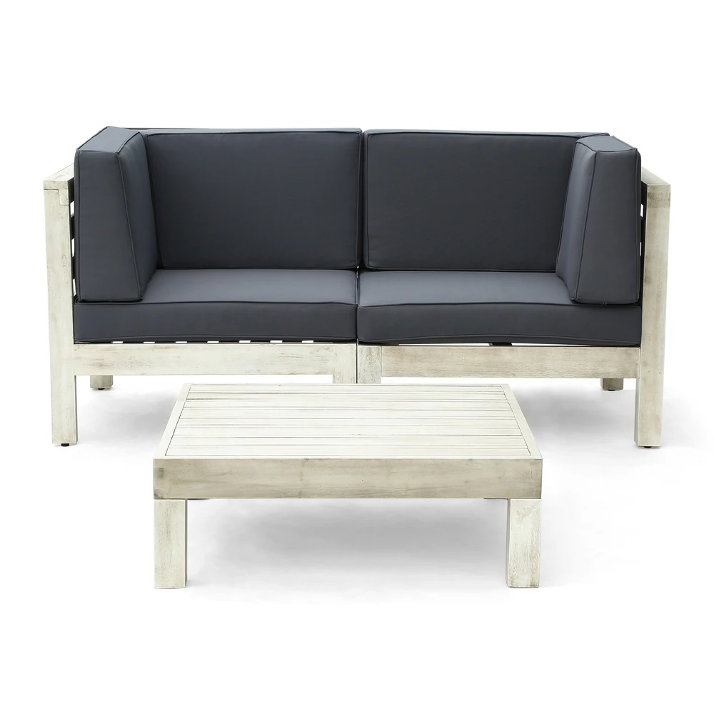 Brava X Back 2 Seater Sectional Seat With Coffee Table. Light Grey Dark Grey Seats 2 Acacia Wood