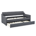 Twin Size Upholstery Daybed With Twin Size Erectable Trundle And Usb Charging Design, Linen Dark Gray Twin Dark Gray Linen