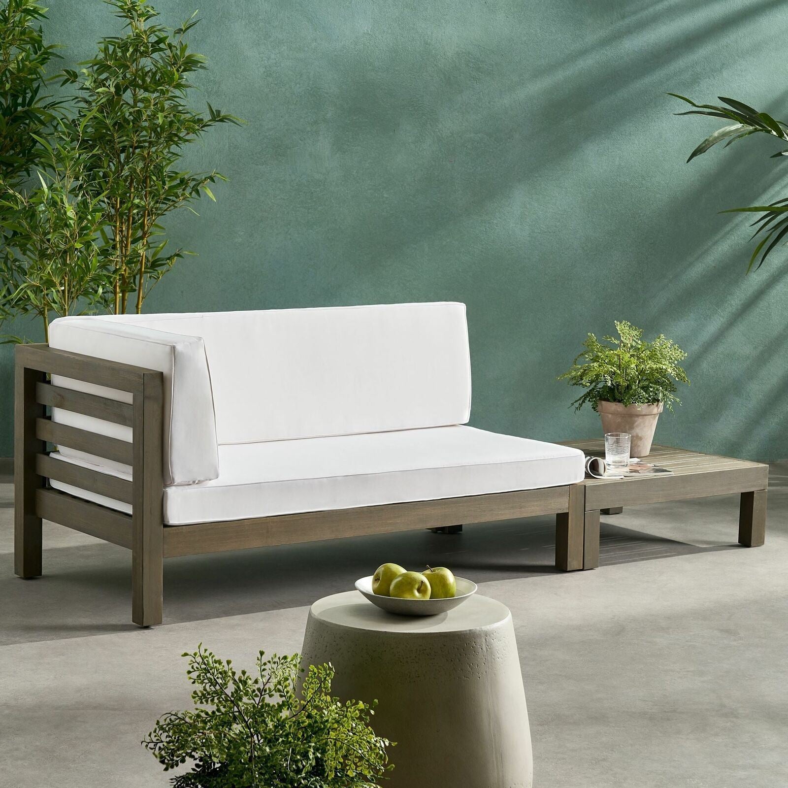 Oana Left Corner Bench And Coffee Table, White White Seats 2 Acacia Wood