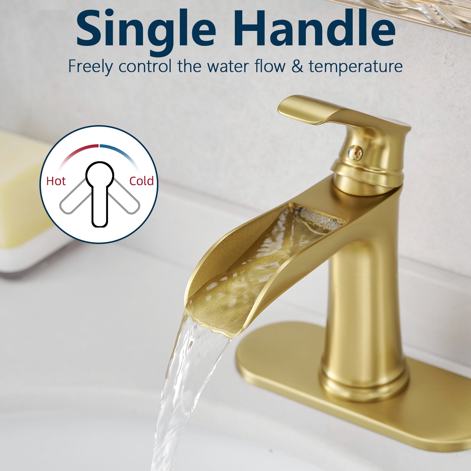 Sink Faucet With Deck Plate Waterfall Nickel Gold With Pop Up Drain And Supply Lines Bathroom Faucets For Sink 1 Hole One Handle Faucets Vanity Bath Mixer Tap Bathroom Joystick Geometric One Brushed Gold Side Sprayer Deck Mounted Cartridge Valve Single