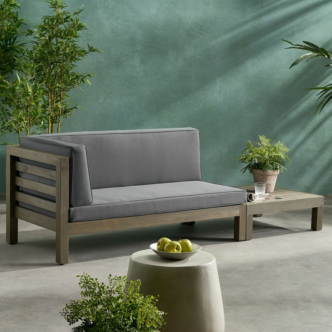 Oana Left Corner Bench And Coffee Table. Dark Grey Dark Grey Acacia Wood