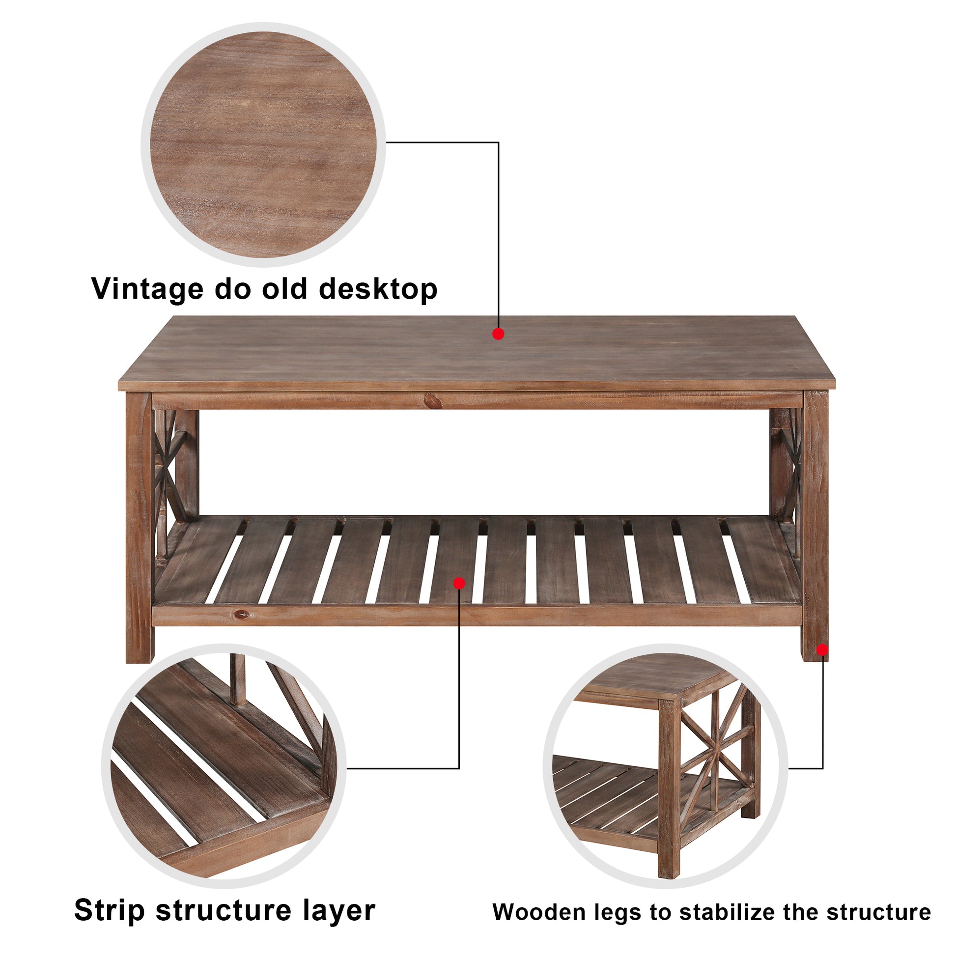 52''W Handcrafted Coffee Table In Front Of The Sofa Or Loveseat For Living Room Brwon Antique Brown Light Brown Desk Top Primary Living Space Antique Floor Mount Rectangular Open Storage Coffee & End Tables Lacquered Solid Wood Mdf Mdf